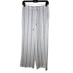 Blue Island White & Blue Striped Linen Blend Pull On Wide Leg Pants M NWOT